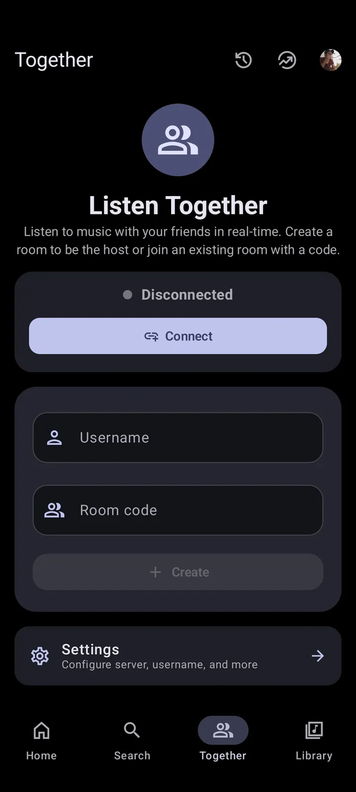 Metrolist listen together interface from official metadata